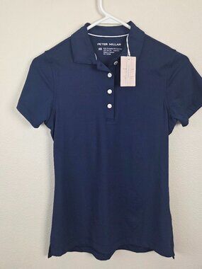 Peter Millar Womens Golf Polo Size XS Navy Blue Solid Sun Protection NEW